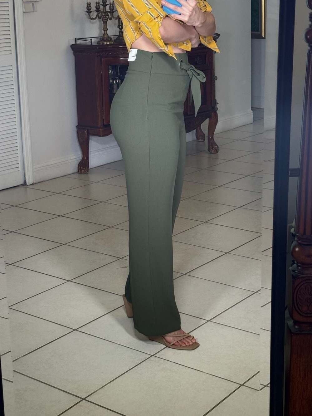 Express Super High Rise Wide Leg Tie Belt Pants Olive Green Size 8R NwT - Picture 2 of 5